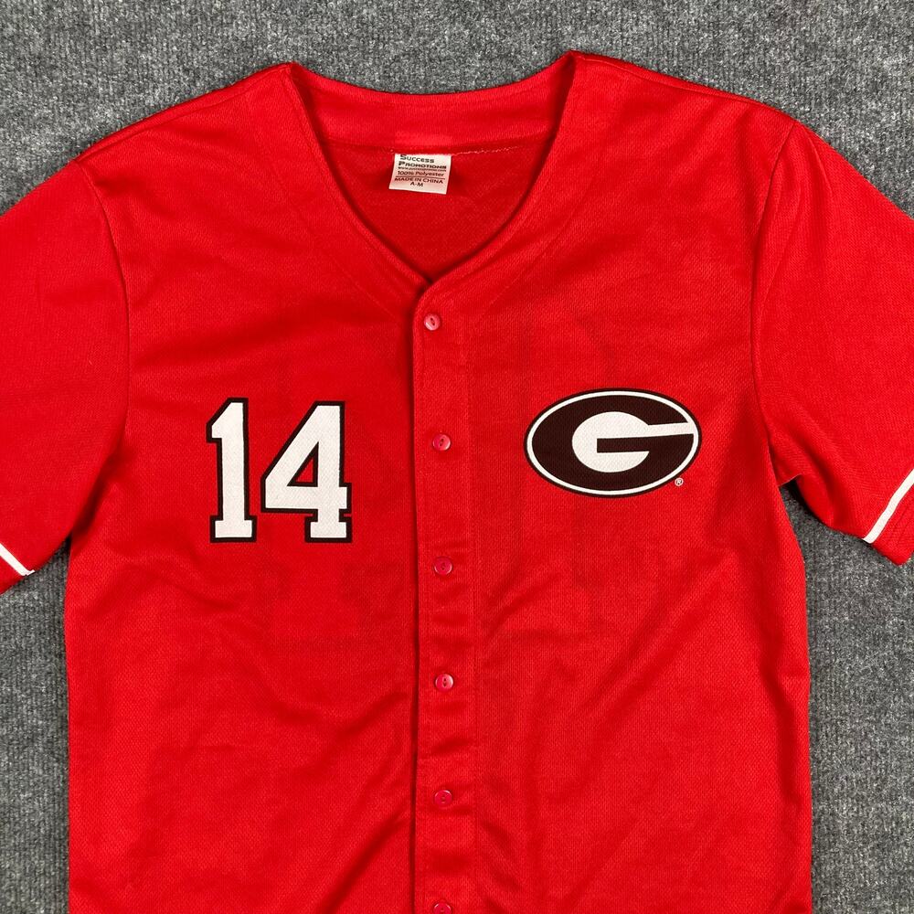 Success Baseball Jersey Mens S Red Button Up‎ G Logo 14 Athletic Team Shirt